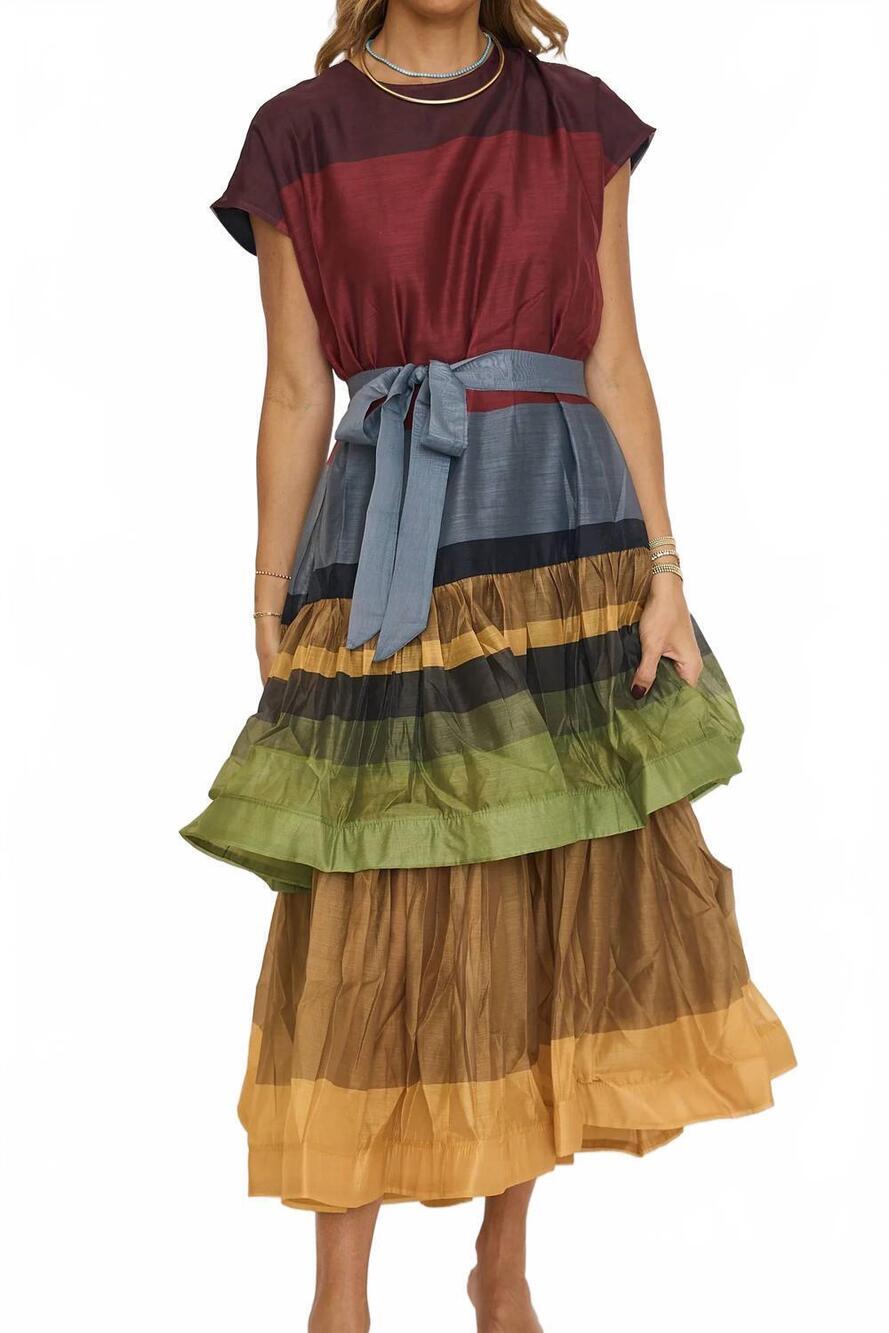 NEW BEULAHSTYLE autumn ruffle tiered dress in multi